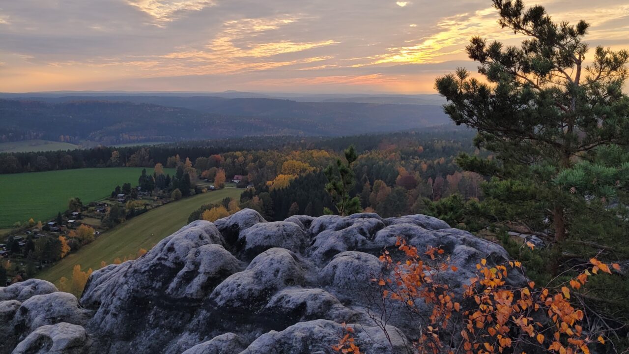Sonnenuntergang auf dem Papststein Sächsische Schweiz
