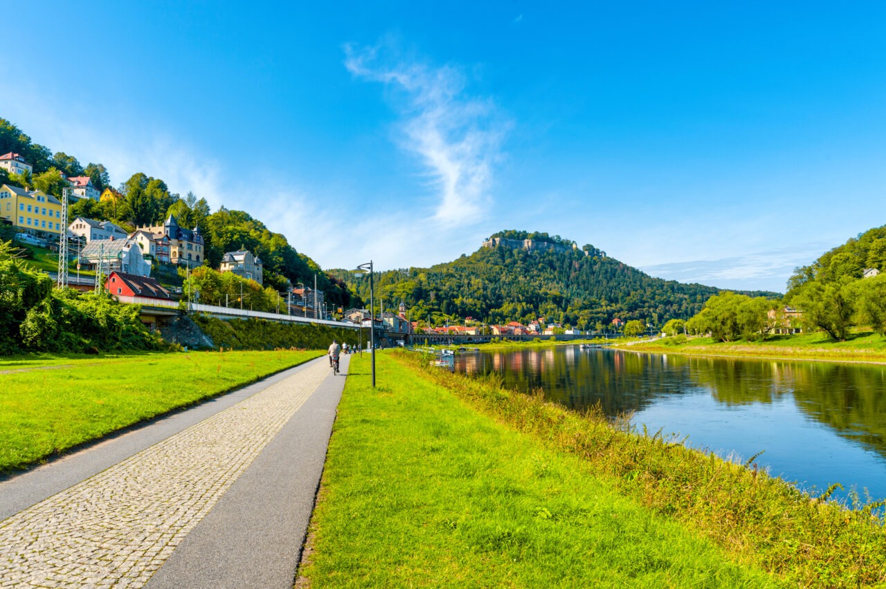Blick zur Festung Königstein vom Elberadweg